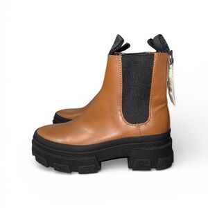 Zara Tan Chelsea Platform Ankle Boots with Black Soles